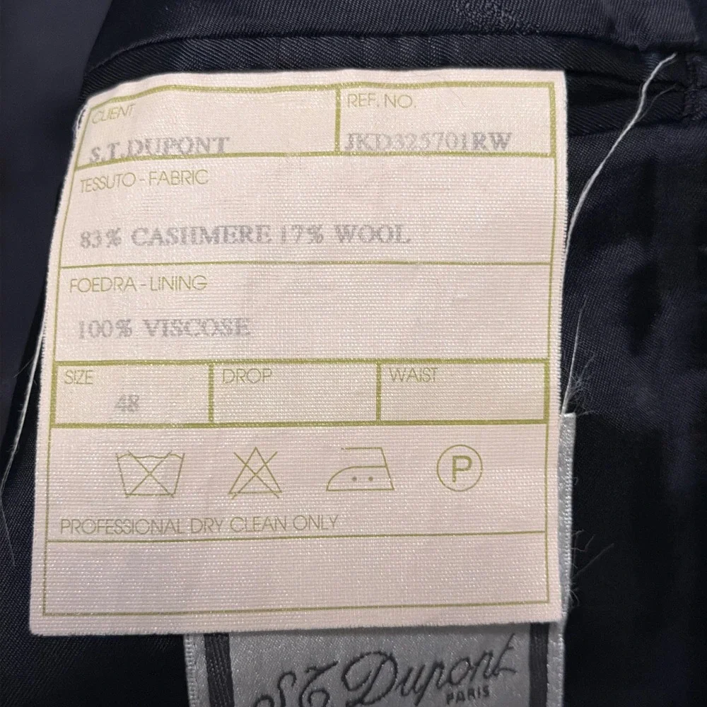 S.T. Dupont Cashmere Blazer Mens 48 (Fits US 40) Navy Sport Coat‎ Luxury
